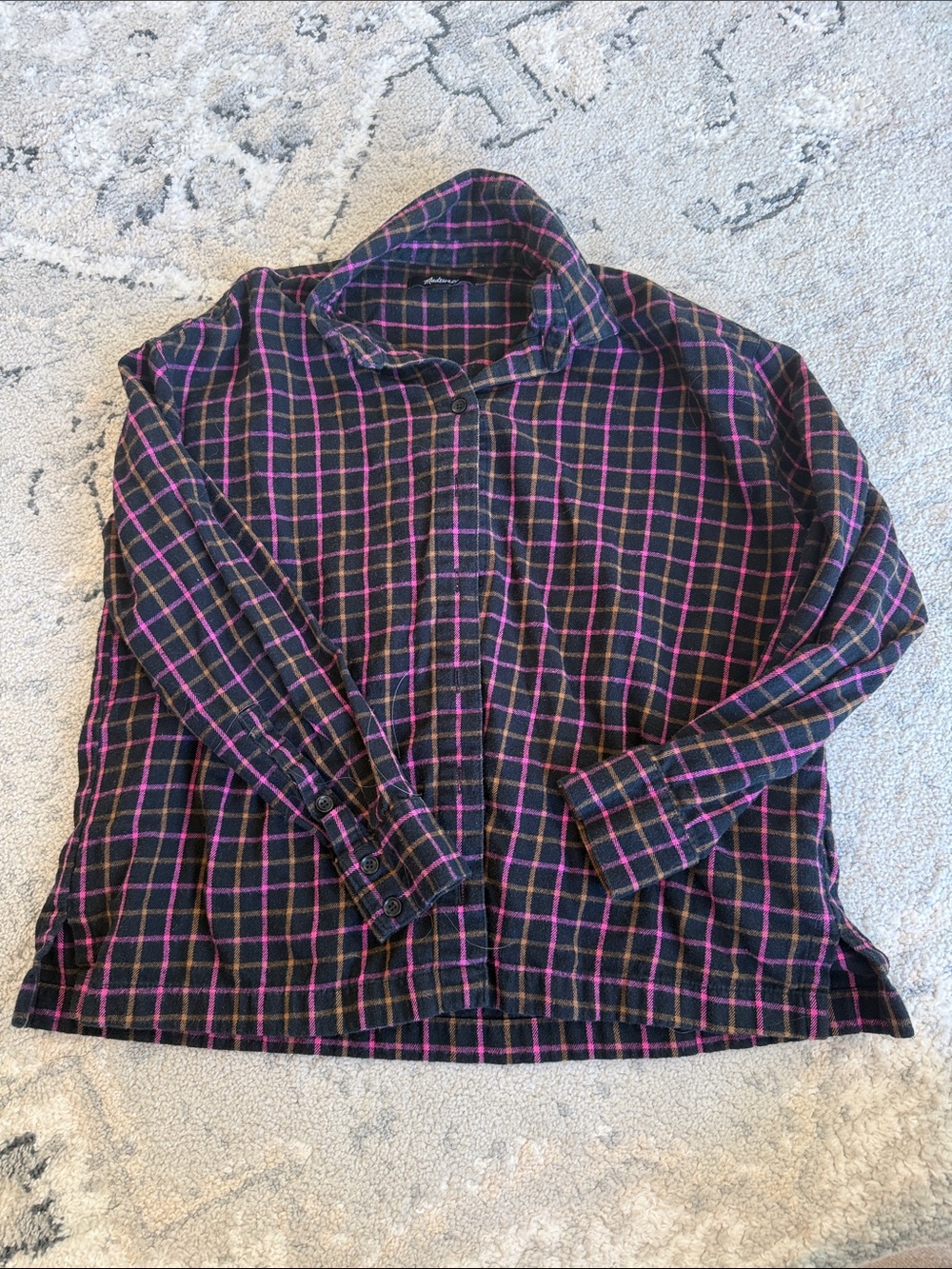Madewell Black and Pink Plaid Button-Down Shirt